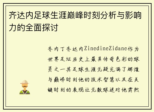 齐达内足球生涯巅峰时刻分析与影响力的全面探讨